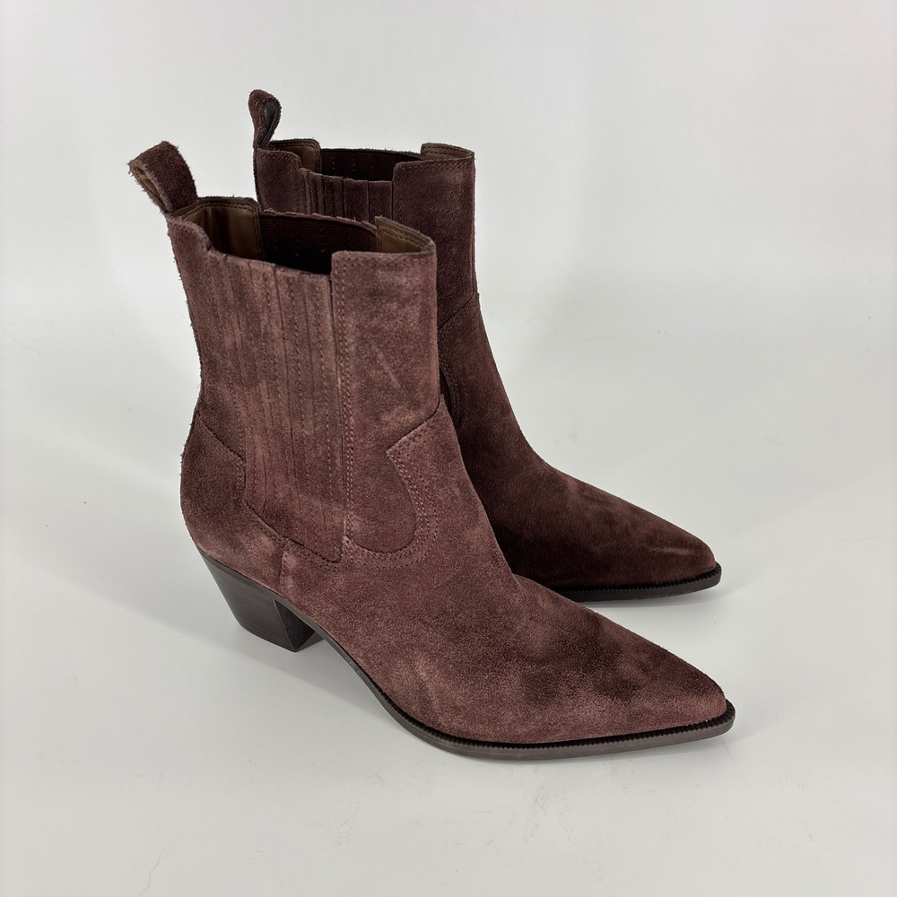 Dolce Vita Slim Ankle Boots Mahogany Suede Brown Women Size 10 Pointed Toe Boho